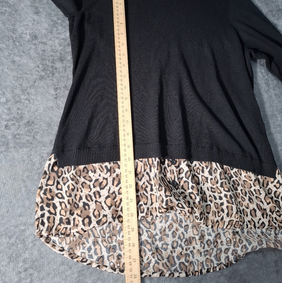Adrianna Papell Crewneck Twofer Sweater Leopard Mixed Media Sz L Preppy Carrier - Picture 7 of 11